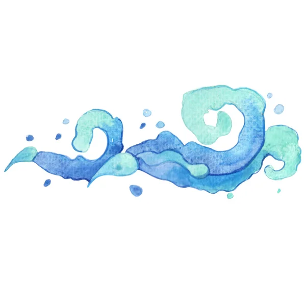 Abstract Blue Ocean Wave Border Oriental Art Style Watercolor Summer — Fotografia de Stock