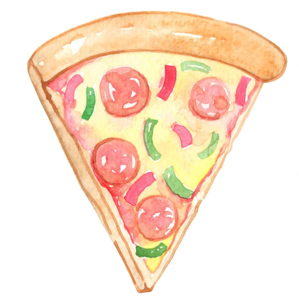 Кусок Пиццы Акварелью Изолированные Иллюстрации Украшения Итальянскую Еду — стоковое фото