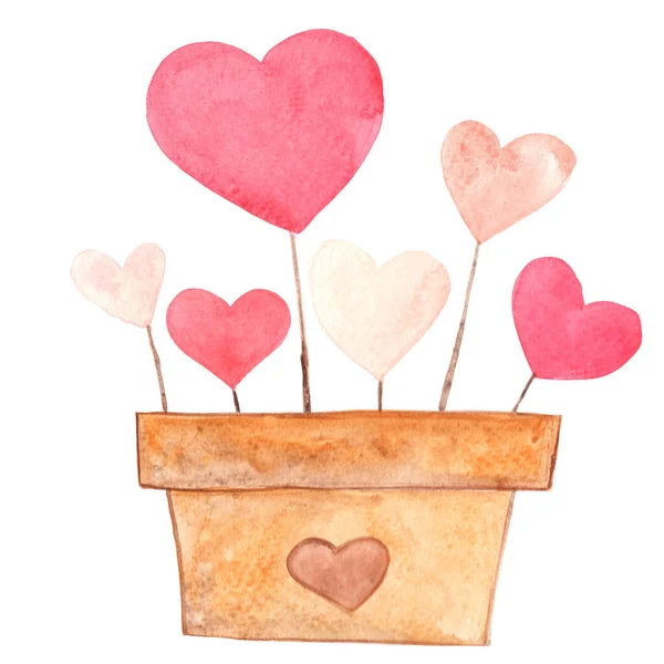 Serce Kwiat Roślin Ceramice Akwarela Ilustracja Dekoracji Walentynki Ślub — Zdjęcie stockowe