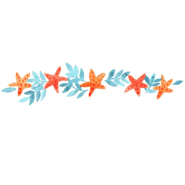 Guirnalda Estrellas Mar Algas Acuarela Para Decoración Vida Marina Eventos —  Fotos de Stock