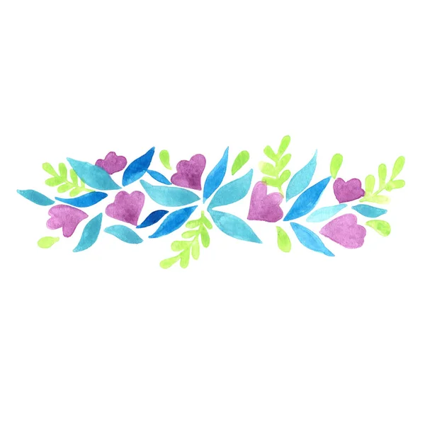 Purple Flower Fren Leaves Leaves Border Watercolor Decoration Tropical Garden — Stock Photo, Image