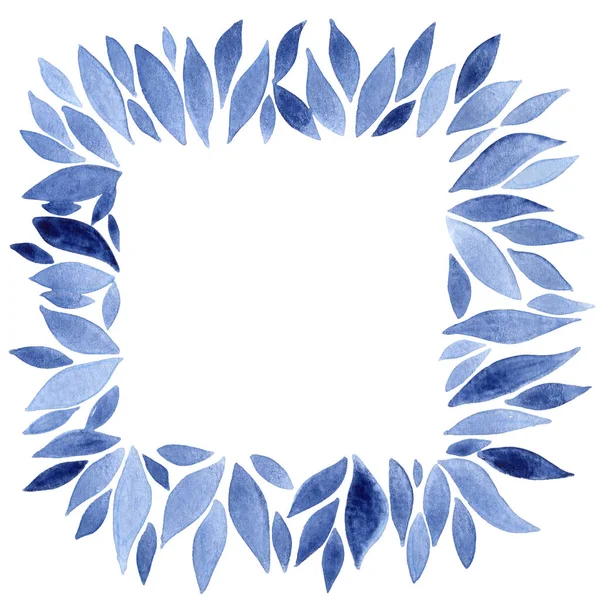 Royal Blu Foglie Rettangolo Cornice Acquerello Decorazione Sulla Natura Inverno — Foto Stock