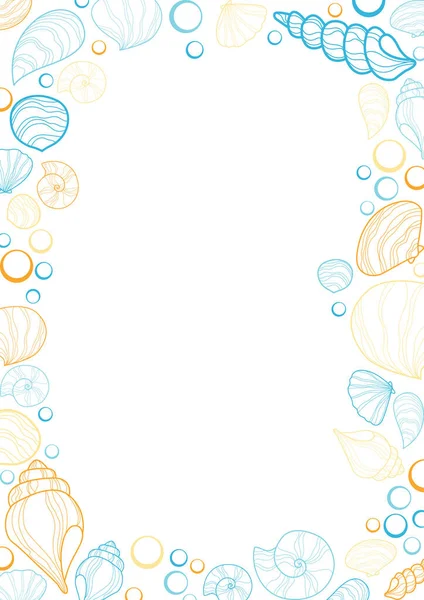 Doodle Seashell Con Vettore Cornice Bolla Decorazione Durante Vacanze Estive — Vettoriale Stock