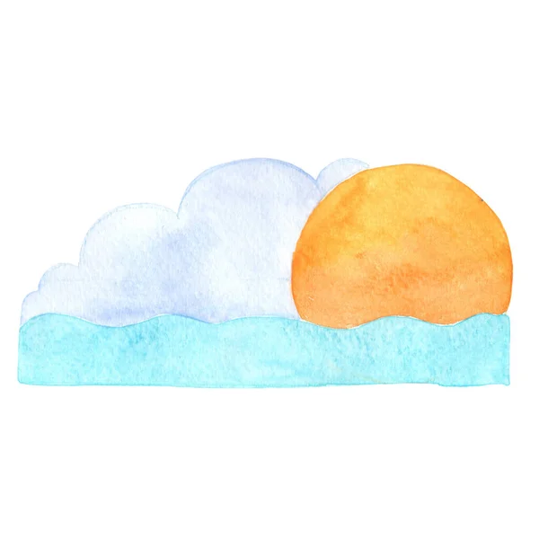 Lever Soleil Mer Avec Cluod Ciel Bannière Aquarelle Ennemi Décoration — Photo