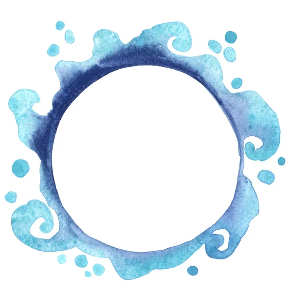 Ocean Wave Water Wave Wreath Watercolor Decoration Summer Holiday Season — Stock Photo, Image