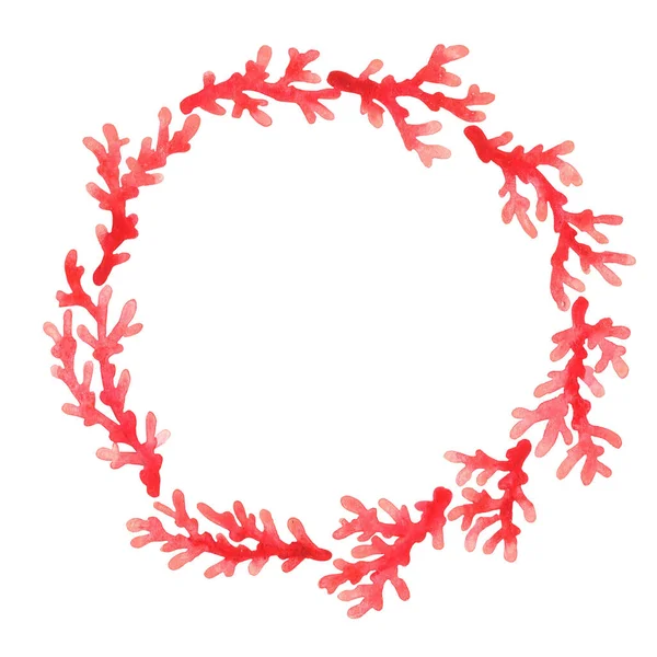 红珊瑚花环水彩画装饰海洋生物及暑假 — 图库照片