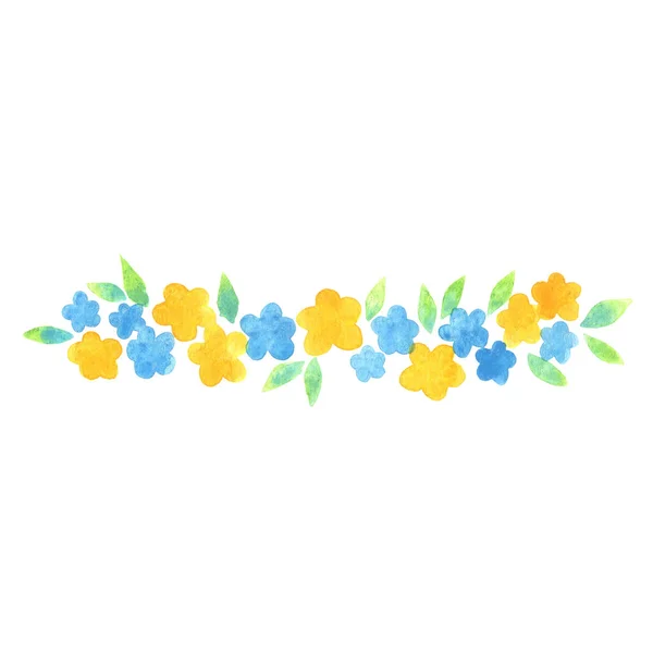 黄蓝相间的花环边水彩画 在春季和婚礼上装饰 — 图库照片