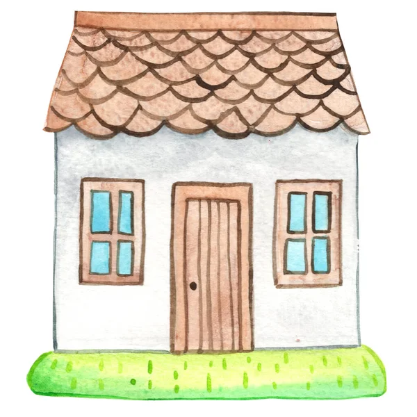 Lindo Casa Acuarela Ilustración Casa Campo Árbol Para Niños Cuentos —  Fotos de Stock