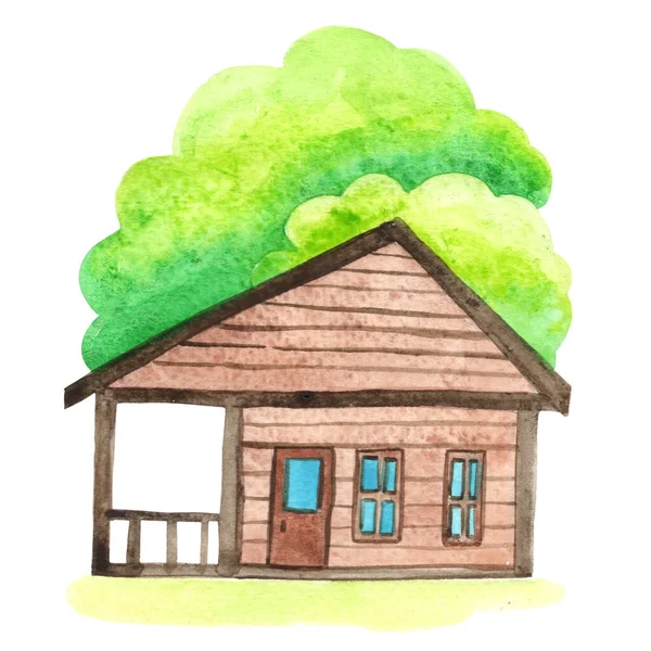 Cute House Watercolor Illustration Cottage Tree Kids Fariry Tales Concept — Stock Photo, Image