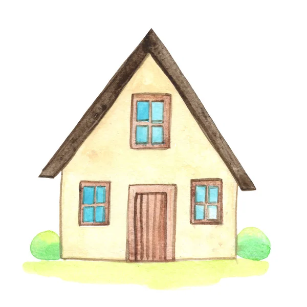 Niedliche Haus Aquarell Illustration Ferienhaus Und Baum Für Kinder Und — Stockfoto