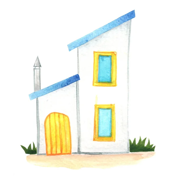 Phare Aquarelle Illustration Chalet Arbre Pour Enfants Fariry Contes Concept — Photo