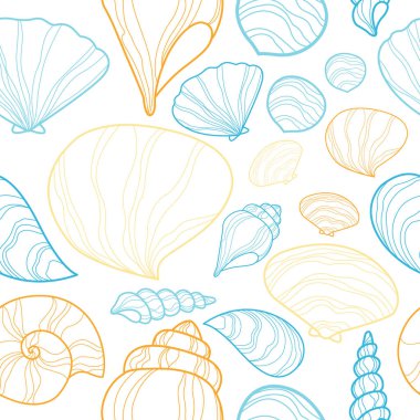 Yaz tatilinde ve deniz yaşamında dekorasyon için baloncuksuz desenli deniz kabuğu karalama vektörü.