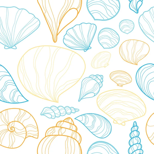 Yaz tatilinde ve deniz yaşamında dekorasyon için baloncuksuz desenli deniz kabuğu karalama vektörü.