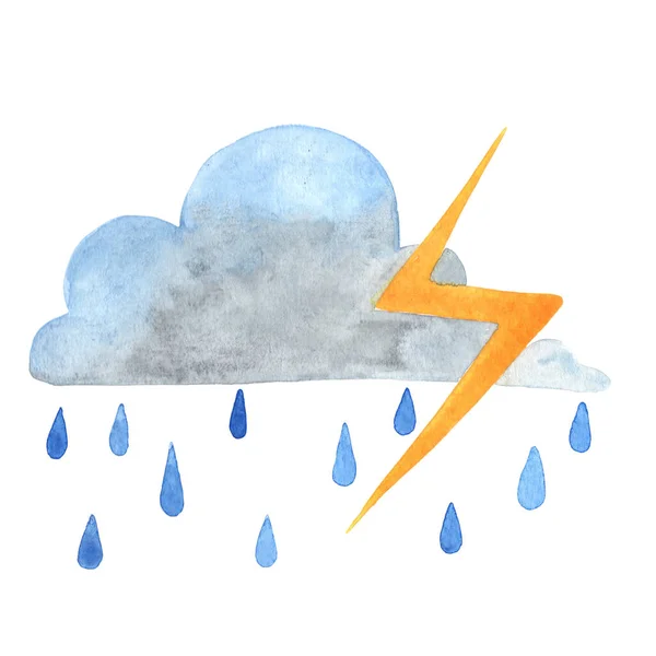 Regenwolk Regen Onweer Storm Regenachtige Dag Weersverwachting Teken Waterkleur Illustratie — Stockfoto