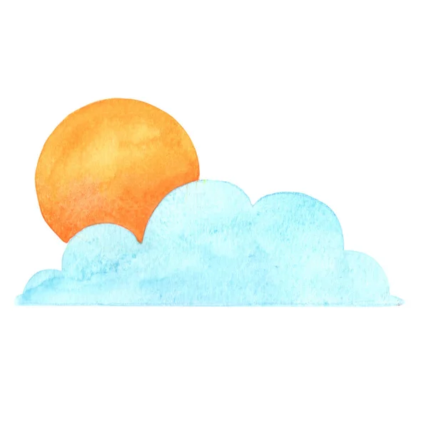 Sol Com Colud Dia Claro Previsão Meteorológica Sinal Aquarela Ilustração — Fotografia de Stock