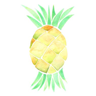 Yiyecek ve tarım konsepti üzerine süsleme için ananas suluboya çizimi.