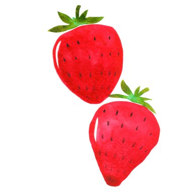 Gıda ve tarım konsepti üzerine dekorasyon için çilekli suluboya çizimi.