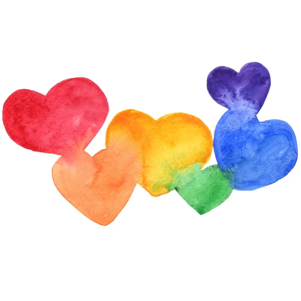 Colorful Rainbow Hearts Banner Watercolor Illustration Decoration Fairy Tales Lgbtq — Stock Fotó