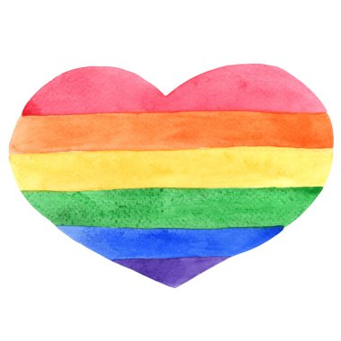 Colorful rainbow heart banner watercolor illustration for decoration on fairy tales and LGBTQ concept.