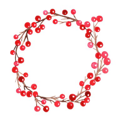 Noel tatili ve sonbahar mevsiminde süslemek için kırmızı böğürtlen suluboya.