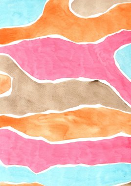 Pembe, turuncu, yeşil nane ve kahverengi soyut arkaplan retro pop tarzı süsleme için suluboya, tatlı ve sonbahar mevsimi.