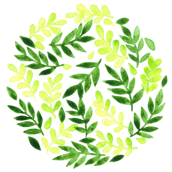 春の装飾や有機的なライフスタイルのコンセプトのための新鮮な緑のシダの葉花輪水彩画 — ストック写真