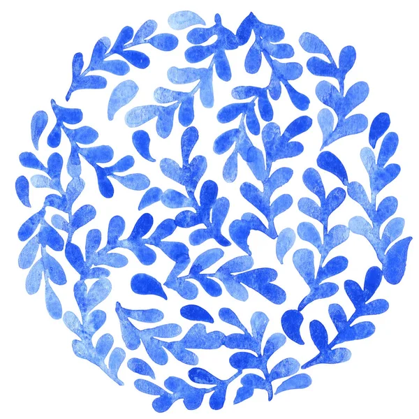 Astratto Blu Ghirlanda Felce Acquerello Decorazione Giardino Epoca — Foto Stock