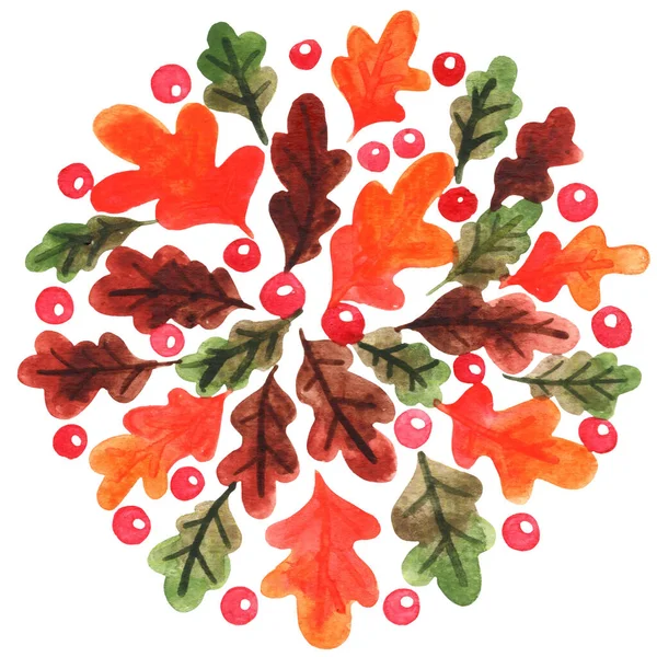 Rode Bessen Met Eikenbladeren Krans Aquarel Voor Decoratie Het Najaar — Stockfoto