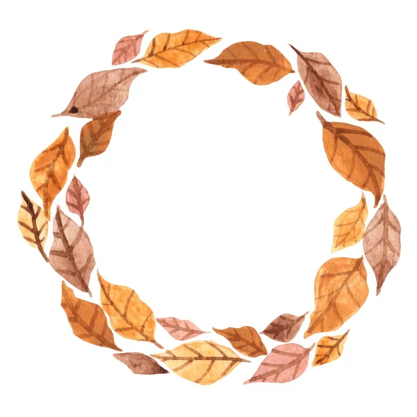 Couronne Feuilles Marron Aquarelle Pour Décoration Sur Automne Nature Rustique — Photo