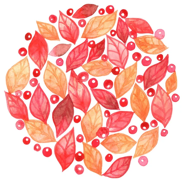 Sladké Podzimní Listí Červenou Bobulí Akvarel Věnec Pro Dekoraci Podzim — Stock fotografie