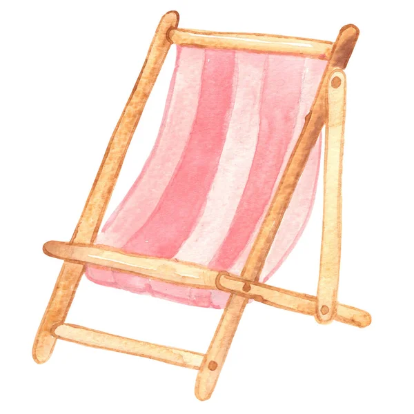 Plaj Güneşliği Plaj Sandalyesi Suluboya Resimleme Plaj Yaz Tatili Konsepti — Stok fotoğraf