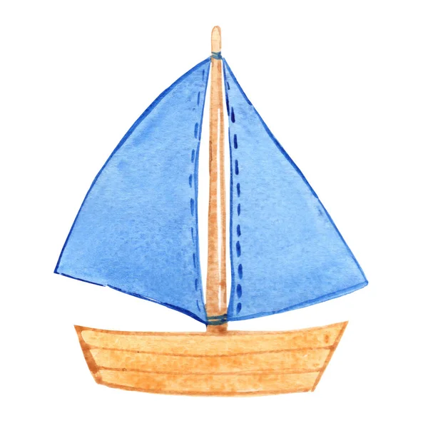 Sailboat Toy Watercolor Decoration Nautical Activity Summer Holiday Concept — Photo