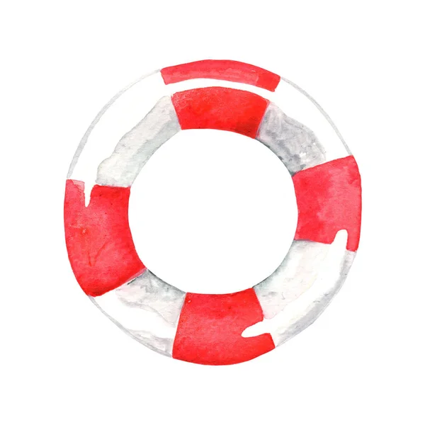 Red White Lifebuoy Watercolor Decoration Summer Holiday — Stok fotoğraf