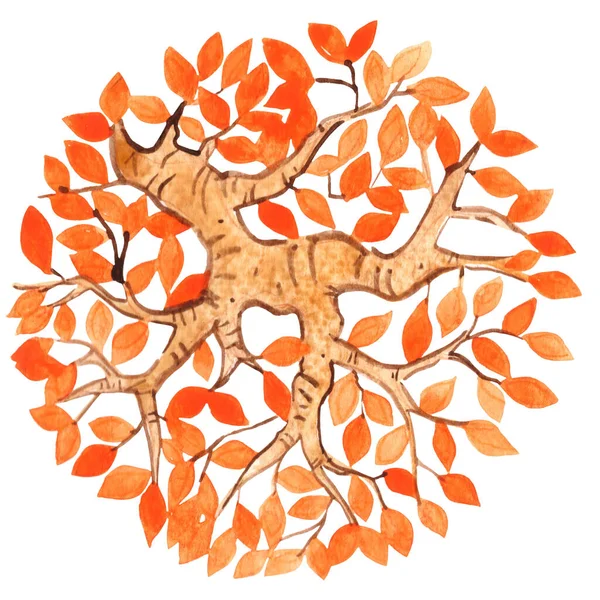Autumn Tree Orange Leaves Watercolor Wreath Decoration Autumn Season — Foto Stock