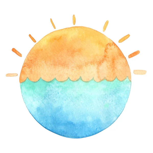 Схід Сонця Морським Колом Банер Акварель Прикраси Літній Відпочинок Морська — стокове фото
