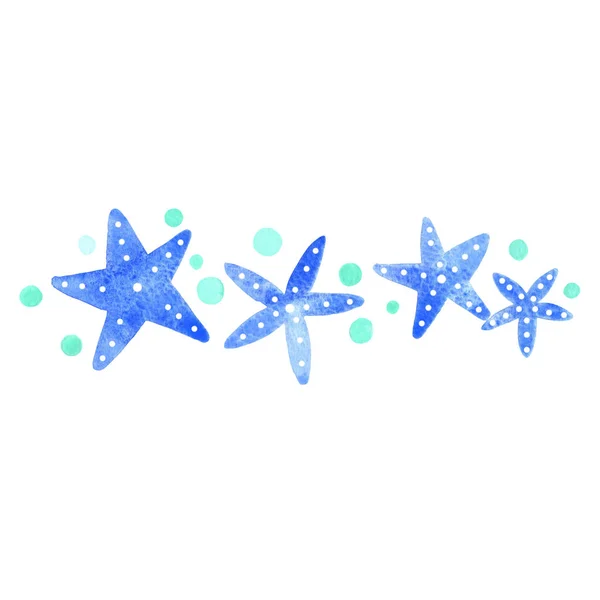 Modrá Hvězdice Bublinou Akvarel Okraj Ilustrace Pro Dekoraci Pro Mořský — Stock fotografie