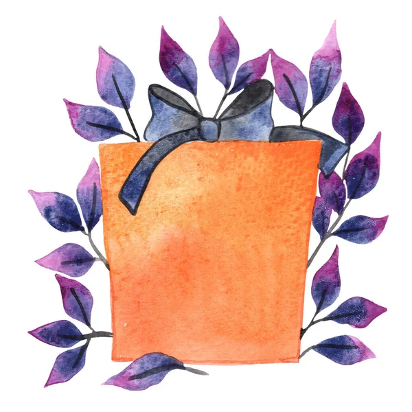 Cadılar Bayramı hediye kutusu. Cadılar Bayramı partisinde süslemek için suluboya yapraklar..