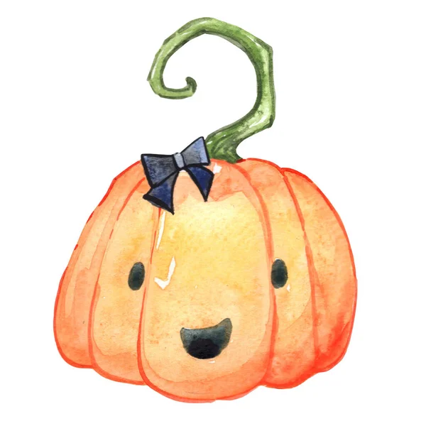 Jack Lantern Black Bow Watercolor Illustration Decoration Halloween Festival — 图库照片