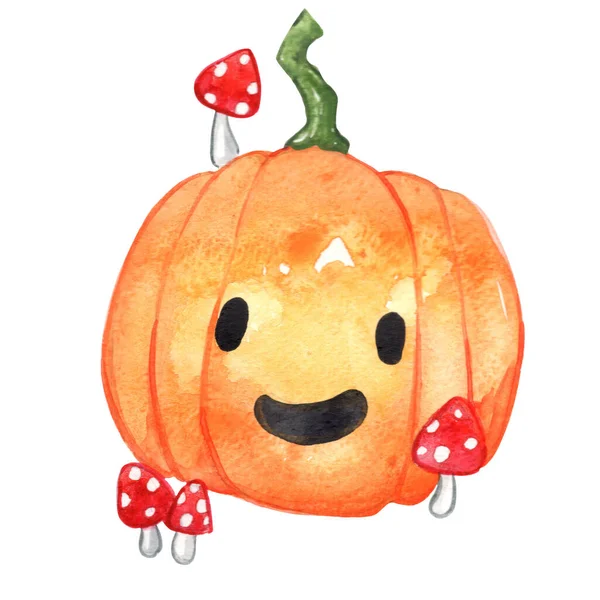 Jack O lantern with poison mushroom watercolor illustration for decoration on Halloween festival.