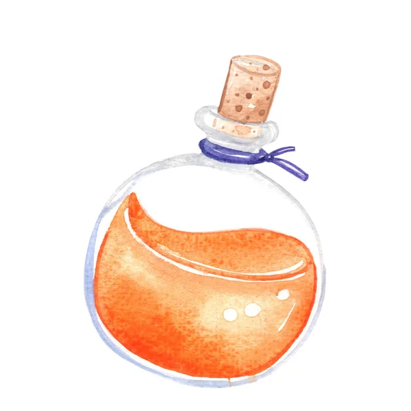 Orange Juice Poition Bottle Watercolor Illustration Decoration Halloween Party Night — ストック写真