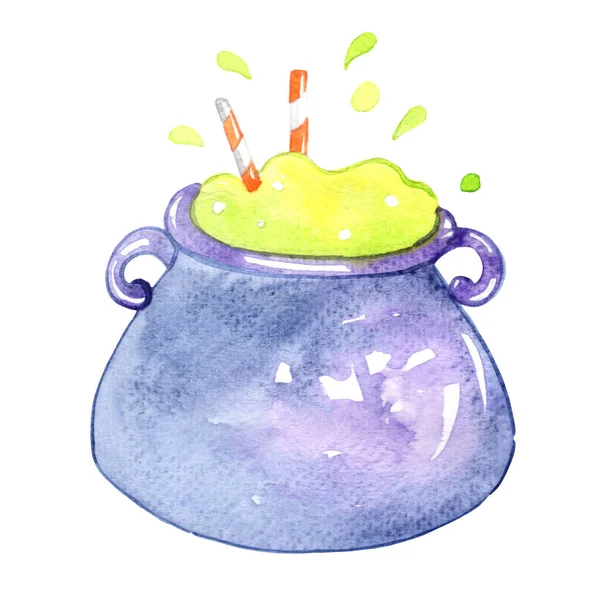 Cream Soda Magician Pot Watercolor Illustration Decoration Halloween Party Night — Stockfoto