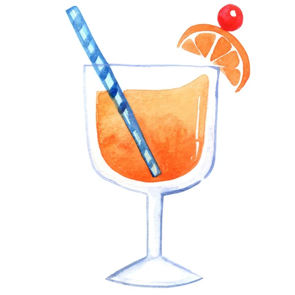 Orange Juice Cocktail Drinks Watercolor Illustration Decoration Summer Holiday Concept — Stock Fotó