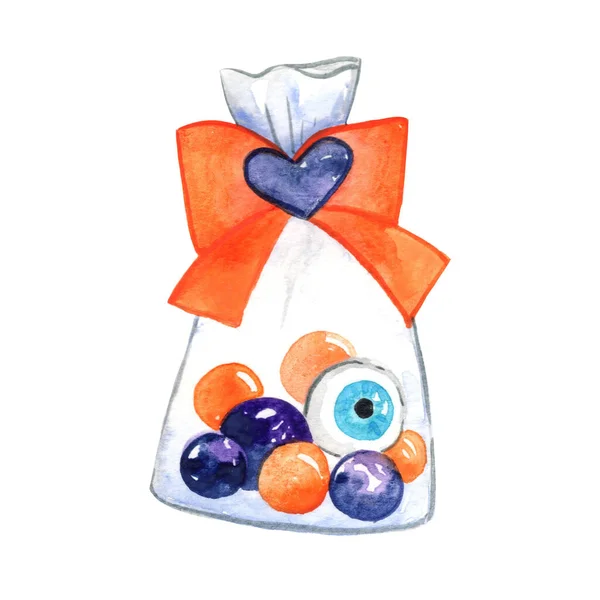 Halloween Candy Monster Eye Gift Bag Watercolor Illustration Decoration Halloween — Φωτογραφία Αρχείου