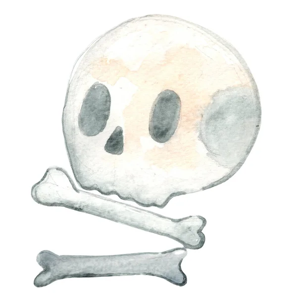 Skull Bone Watercolor Illustration Decoration Halloween Festival Superstition Concept — стоковое фото