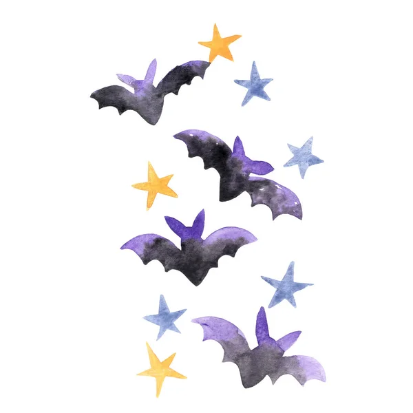 Bat Star Watercolor Decoration Halloween Party Night — Fotografia de Stock