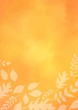 Siluet, sonbahar mevsiminde doğal dekorasyon ve Şükran Günü festivali için turuncu suluboya arka planda dökülüyor..