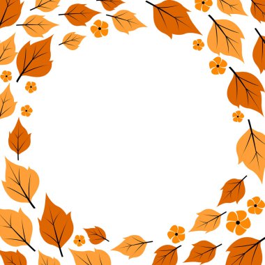 Sonbahar mevsimi ve Şükran Günü festivali için sonbahar yaprakları ve çiçek çerçeve vektörü.