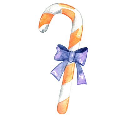 Halloween candy stick and black bow watercolor illustration for decoration on Halloween festival and candy sweet concept.
