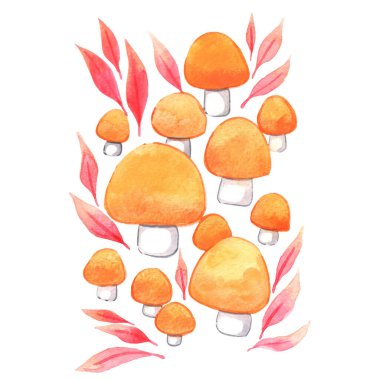 Orange mushroom on grass and rock for decoration on autumn forest and fantasy concept.