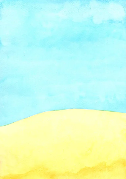 Kırsal, kırsal ve tarımsal alanda dekorasyon için mavi ve sarı suluboya arka plan.